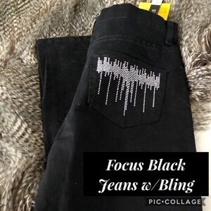 Focus Boot Cut Black Jeans w/Bling
